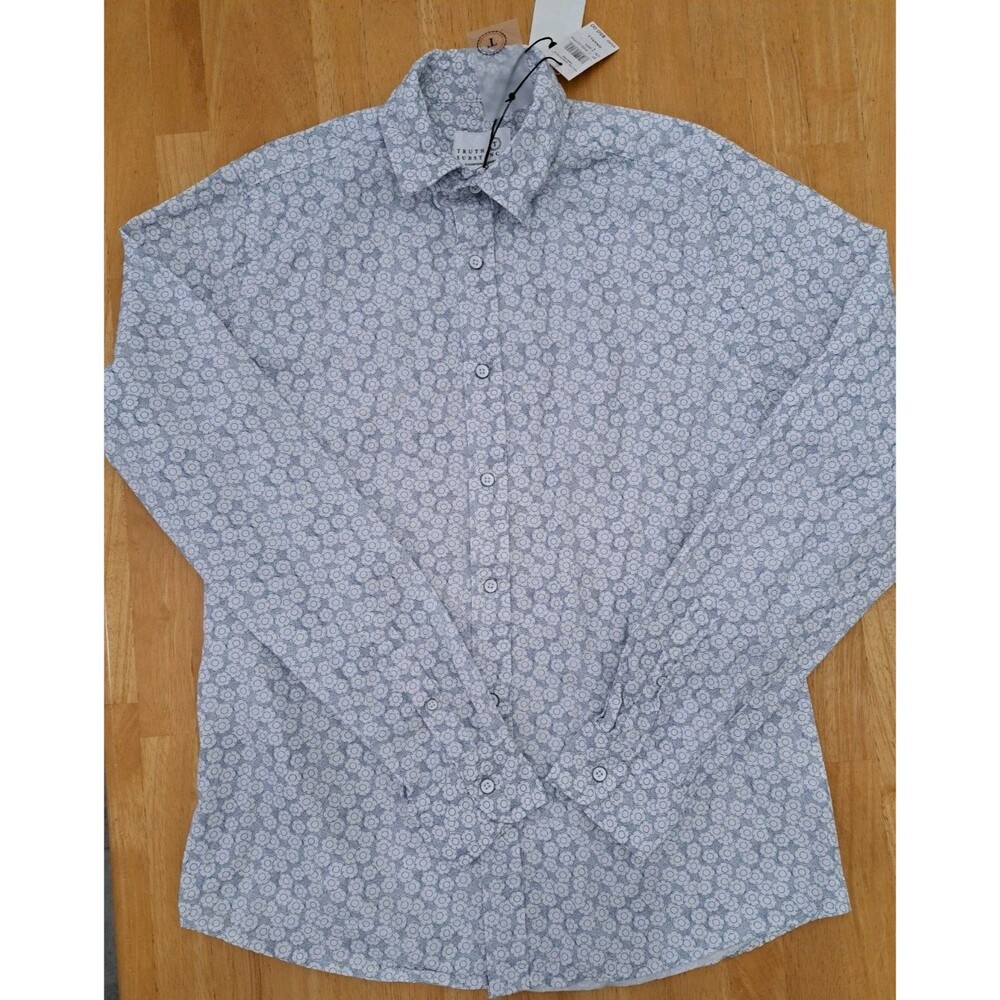 Truth Substance Common Sense Long Sleeve Men’s Button Up Shirt Navy White S NWT
